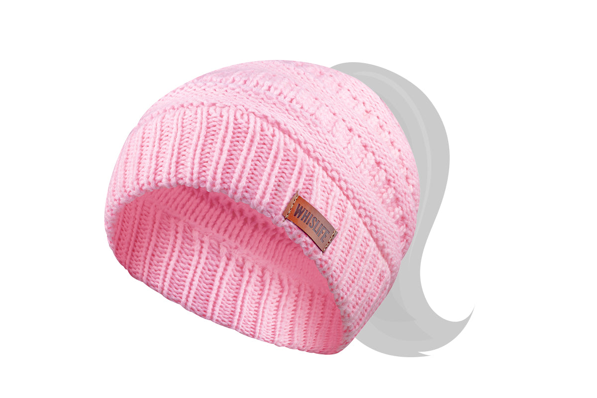TOP HEADWEAR Women's Fitted Knitted Beanie With Ponytail Hole - Elastic Stretch, One Size Fits Most, Winter Hat